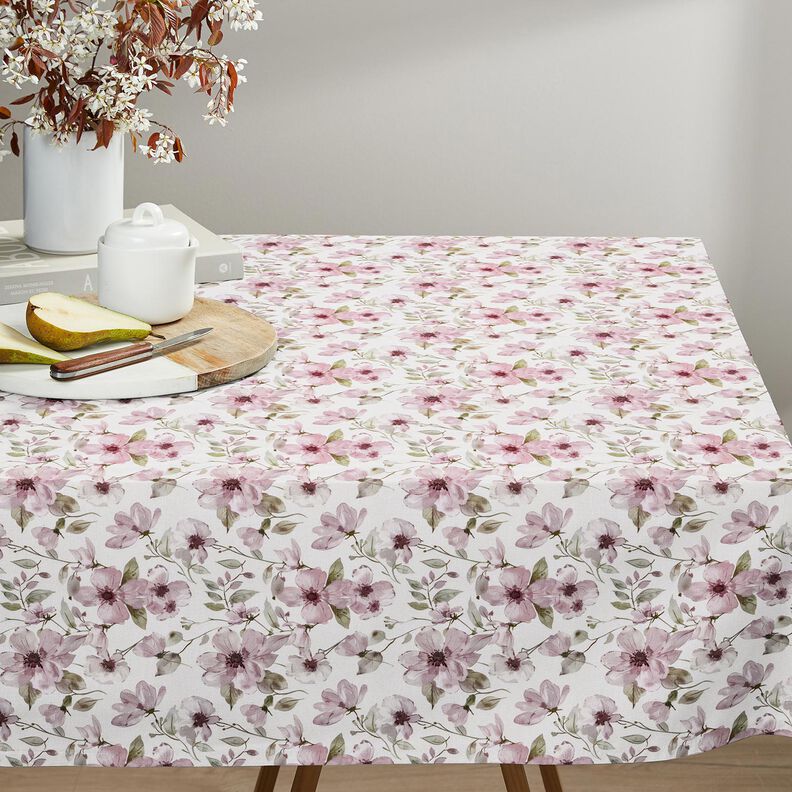 Duktyg Akvarellblommor – elfenbensvit/ljus gammelrosa, image number 8