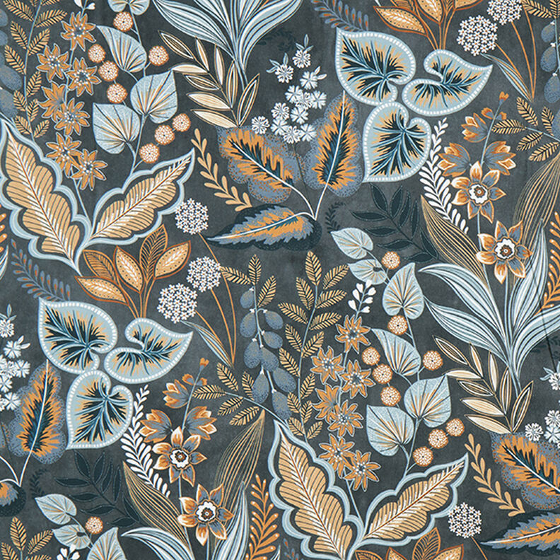 Dekorationstyg Halvpanama Paisley-blad – blågrått,  image number 1