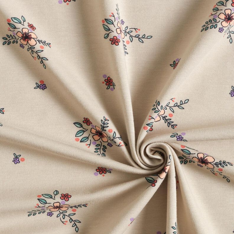 GOTS Bomullsjersey Spridda blommor | Poppy Fabrics – mandel,  image number 3