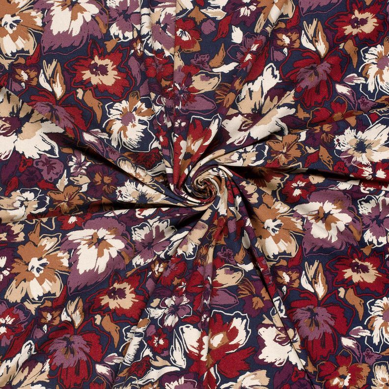 Viskosjersey uttrycksfulla blommor – marinblå/rödlila,  image number 3