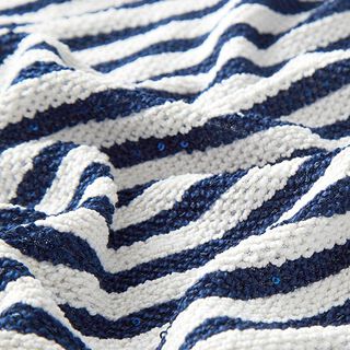 Stickat tyg Glitterränder med paljetter – yllevit/marinblått, 