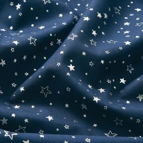 Bomullstyg Poplin Folietryck Julstjärnor – nattblå/silvermetallic, 