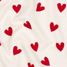 Bomullsflanell hjärtan | Poppy Fabrics – elfenbensvit/karminröd, 