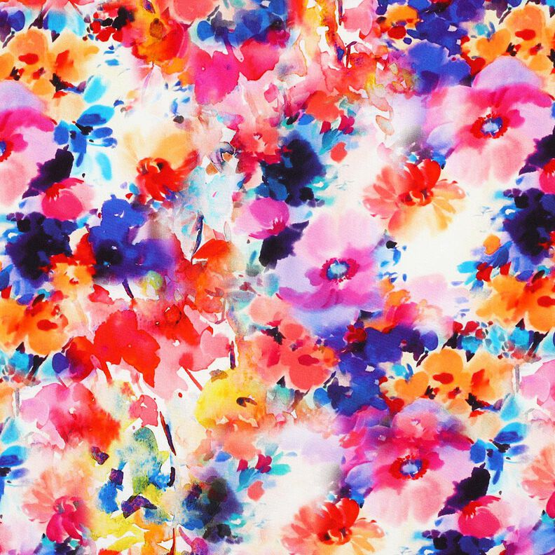 Viskostyg Färgglada akvarellblommor digitaltryck – intensiv rosa/blålila,  image number 1