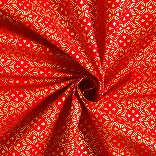 Bomullspoplin Iskristaller – kaminrött/guld, image number 3