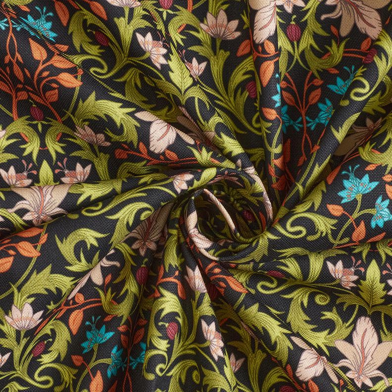 Dekorationstyg Halvpanama bladornament &ndash; svart/pinjegr&ouml;n,  image number 3