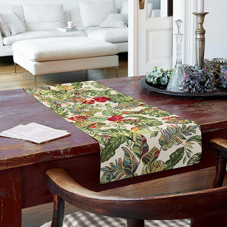 Jacquard Gobeläng Monstera-palm – grön/rött,  image number 7