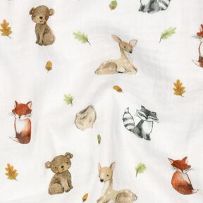 Muslin/Dubbel-krinkelväv skogsdjur Digitaltryck | Poppy Fabrics – vit/terracotta, 