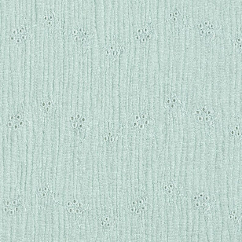 Muslin/Dubbel-krinkelväv Engelskt broderi blomrankor – ljus mint,  image number 1