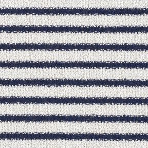 Stickad bouclé ränder och glitter – vit/marinblått, 