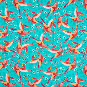 Strandkl&auml;der viskostyg p&aring;f&aring;glar och blommor &ndash; aquabl&aring;tt/intensiv rosa, 