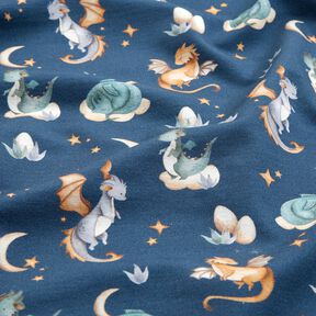 French Terry Sommarsweat söta drakar Digitaltryck – blågrå, 