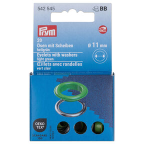 Öljetter med brickor [20 stycken | Ø 11 mm] | Prym – ljusgrön/silvermetallic, 