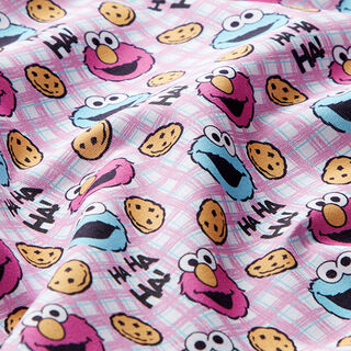 Bomullspoplin Licenstyg Cookie Monster och Elmo | Sesame Workshop – yllevit/rosa, 