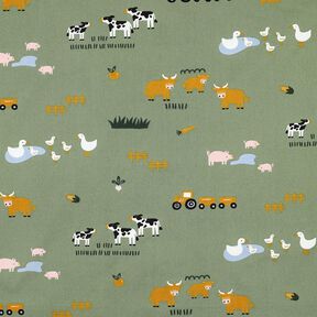 Bomullspoplin bondgårdsdjur | Poppy Fabrics – pinjegrön, 