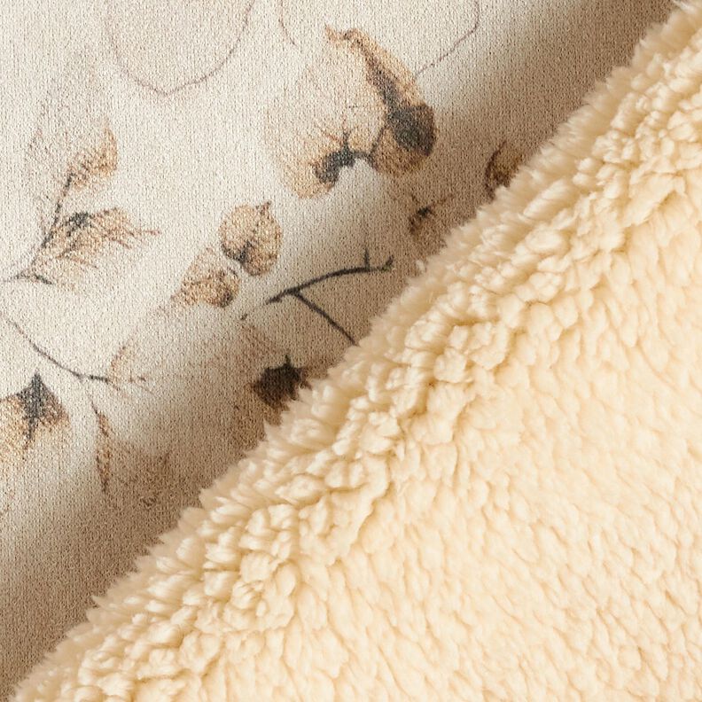Stretchvelour med sherpabaksida, fina blommor | Katia Fabrics – natur, image number 5