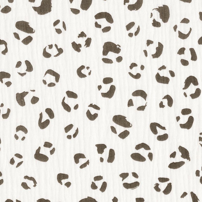 Muslin/Dubbel-krinkelväv stort leopardmönster – elfenbensvit/mörkgrå,  image number 1