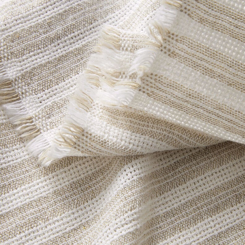 bomullstyg rutn&auml;tsstruktur horisontella r&auml;nder &ndash; beige/vit,  image number 3