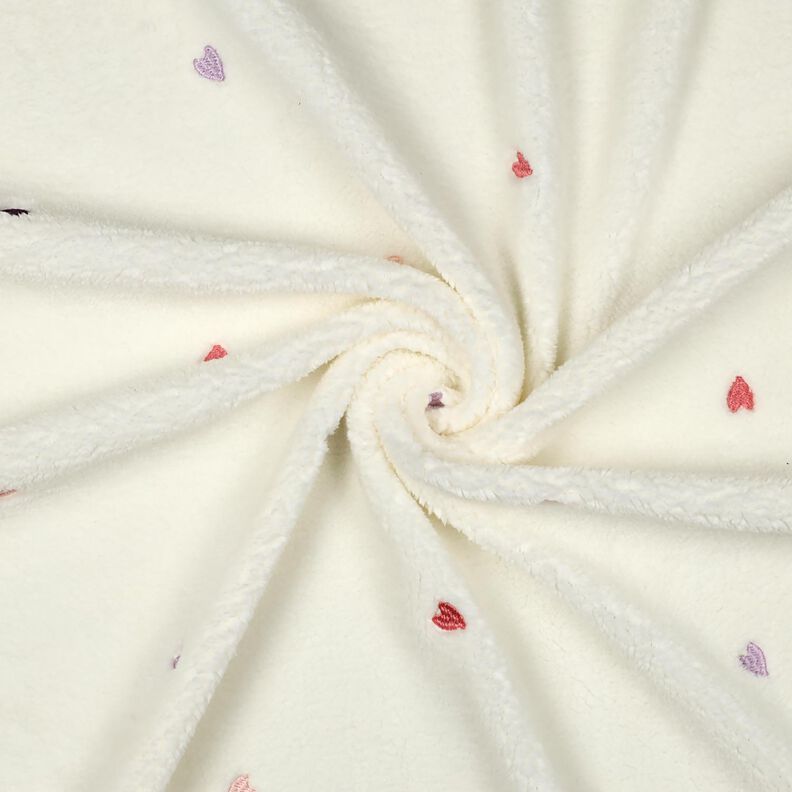Teddyplysch broderade hjärtan | Poppy Fabrics – elfenbensvit/rose, image number 3