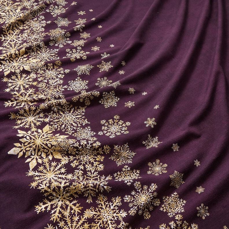 French Terry Sommarsweat isblommor Brodyrtyg | Glitzerpüppi – aubergine/gammalguld, image number 2