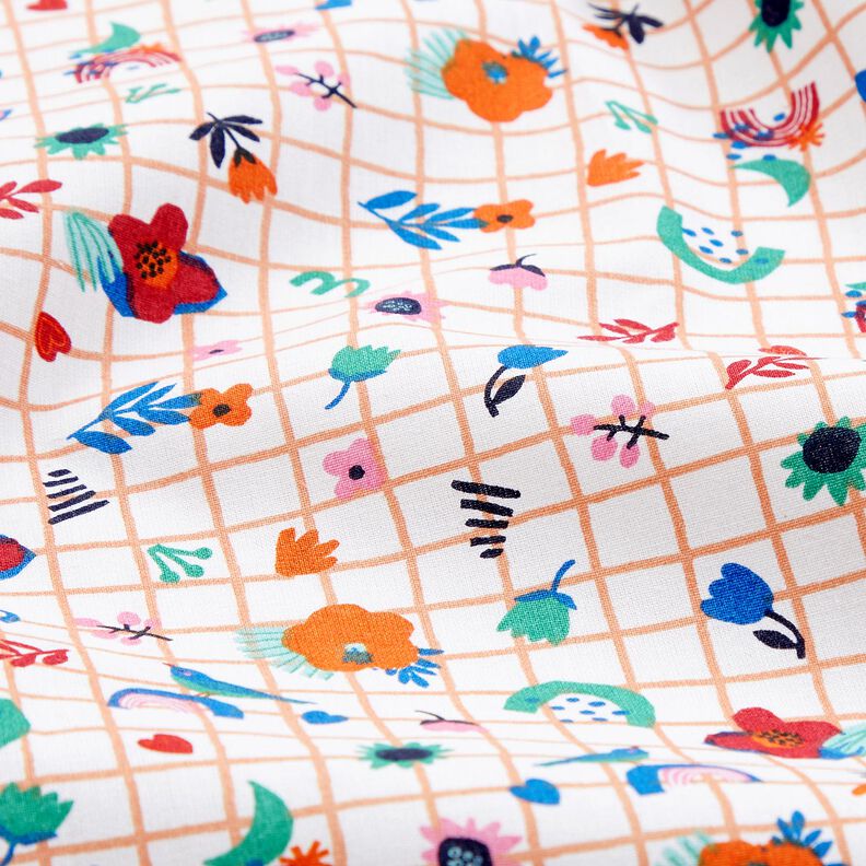 Bomullstyg Kretong rutor med blommor – vit/pepparmynta,  image number 2
