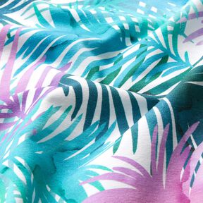 Bomullsjersey färgglada palmblad | Glitzerpüppi – vit, 