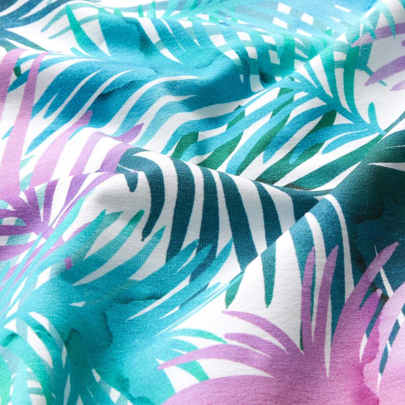 Bomullsjersey färgglada palmblad | Glitzerpüppi – vit,  image number 1