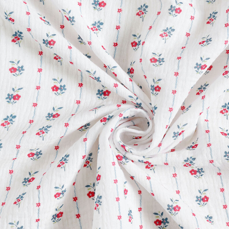 Muslin/Dubbel-krinkelväv Traditionella blommor | by Poppy vit/hallon,  image number 3