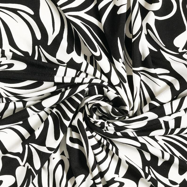 Viskosjersey Abstrakta blommor – svart/elfenbensvit,  image number 3
