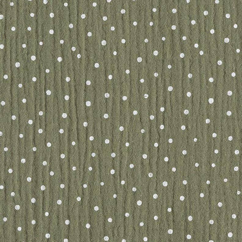 Muslin/Dubbel-krinkelväv prickar – ljusoliv/vit,  image number 1