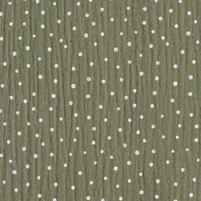 Muslin/Dubbel-krinkelväv prickar – ljusoliv/vit, image number 1