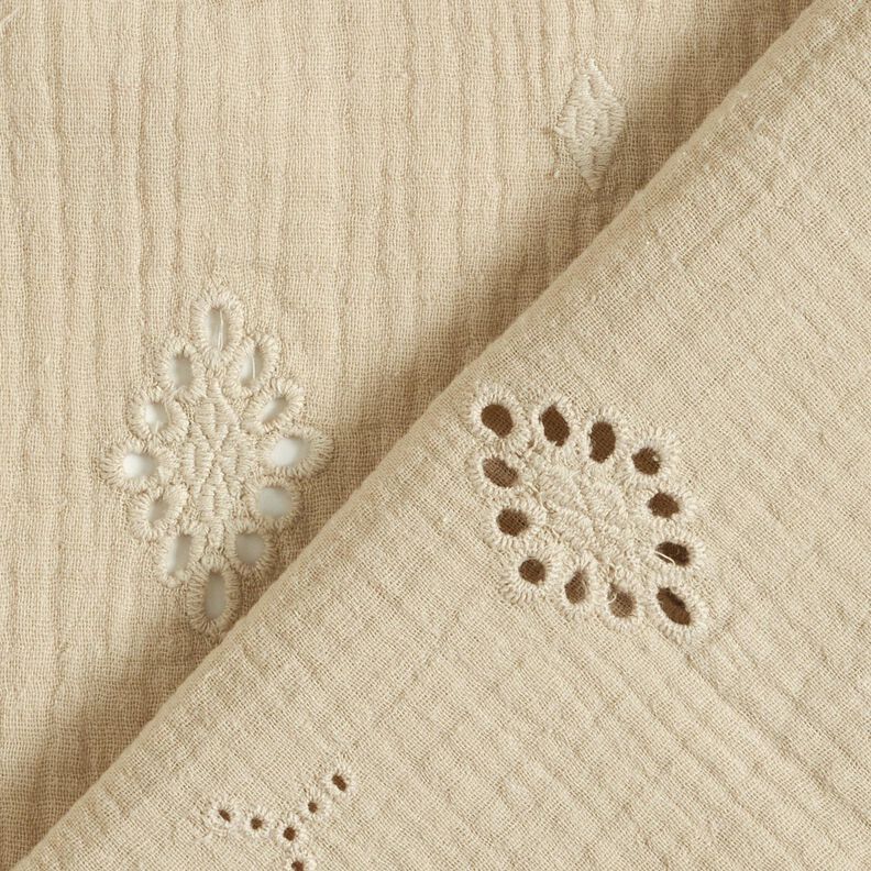 Muslin/Dubbel-krinkelväv Engelskt broderi romb – anemon,  image number 4