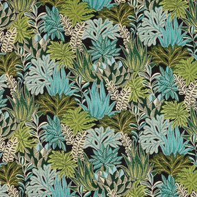 Dekorationstyg Jacquard djungelblad – svart/grön, 