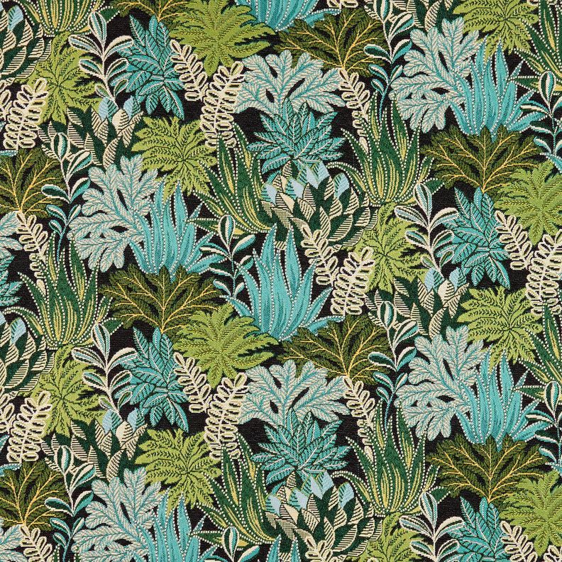 Dekorationstyg Jacquard djungelblad – svart/grön,  image number 1