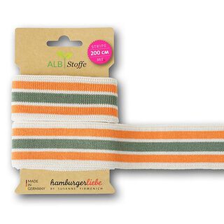 Band av ekologisk jacquard  Stripe Me College [ 200 cm | 3,5 cm ] | Albstoffe – yllevit/brandgul, 