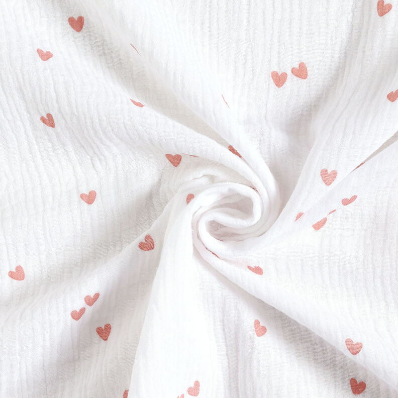 Muslin/Dubbel-krinkelväv spridda hjärtan – vit/roséguld,  image number 3