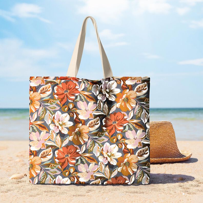 Behandlad bomull snygga blommor &ndash; skiffergr&aring;/rose,  image number 5