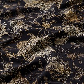 Bomullsjersey gyllene mandalablommor | Glitzerpüppi – svart/guld, 
