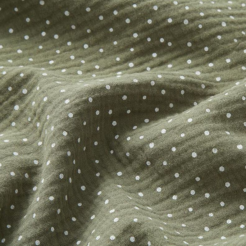 Muslin/Dubbel-krinkelväv prickar – ljusoliv/vit, image number 2