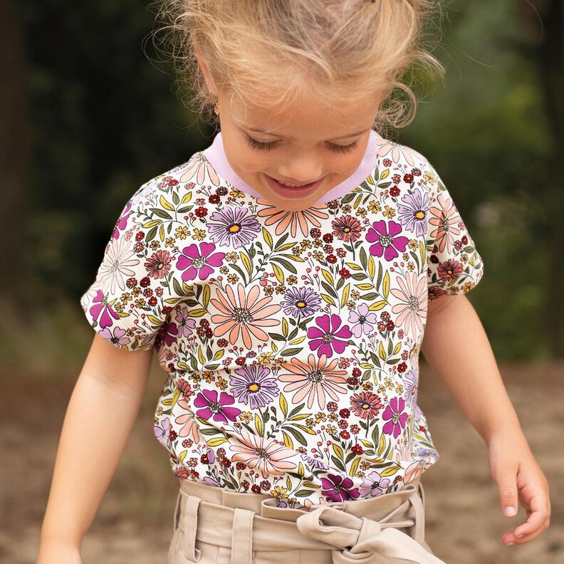 Bomullsjersey Blomsterhav | Poppy Fabrics – yllevit/fläder,  image number 5