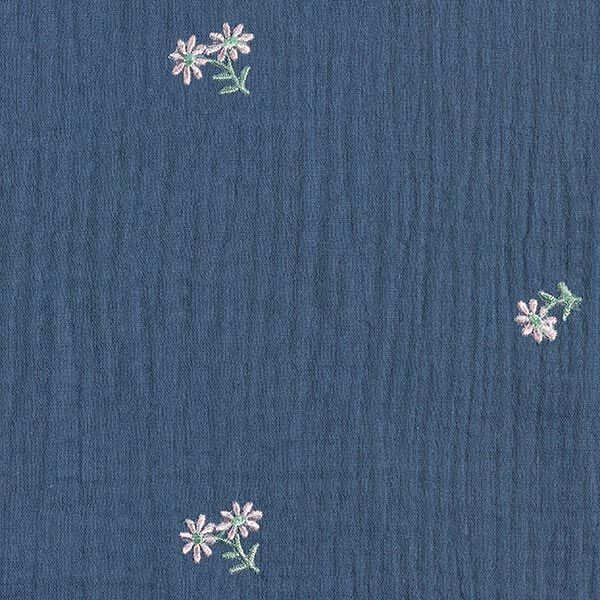 Muslin/Dubbel-krinkelväv broderade småblommor – jeansblå,  image number 6