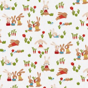 Bomullspoplin Kaniner i trädgård – vit, 