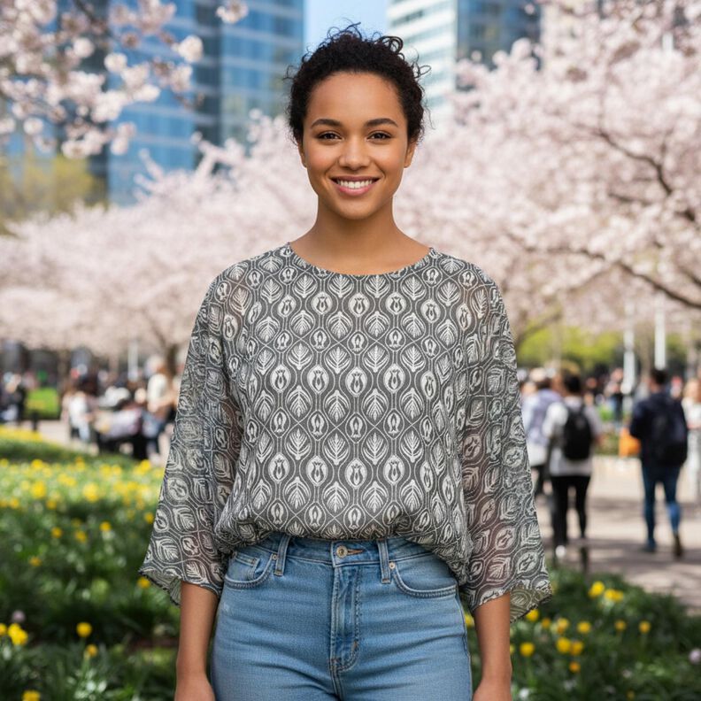 Chiffong ornamentm&ouml;nster &ndash; vit/svart,  image number 6