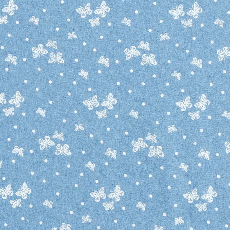 Chambray Prickar och fjärilar – ljusblått/yllevit,  image number 1