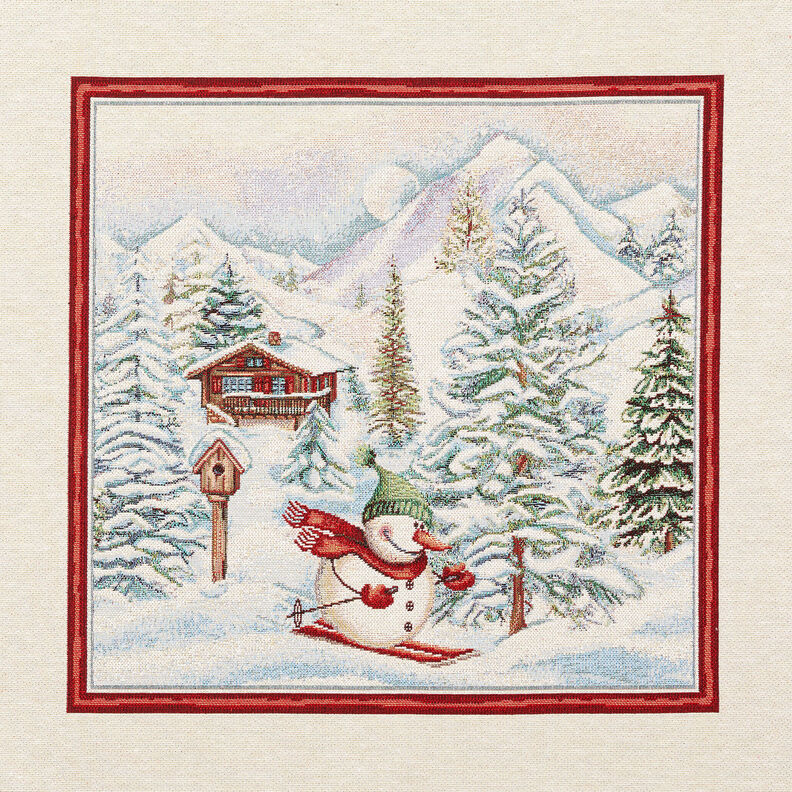 dekorationspanel Gobeläng Snögubbe – karminröd/ljusbeige, image number 1