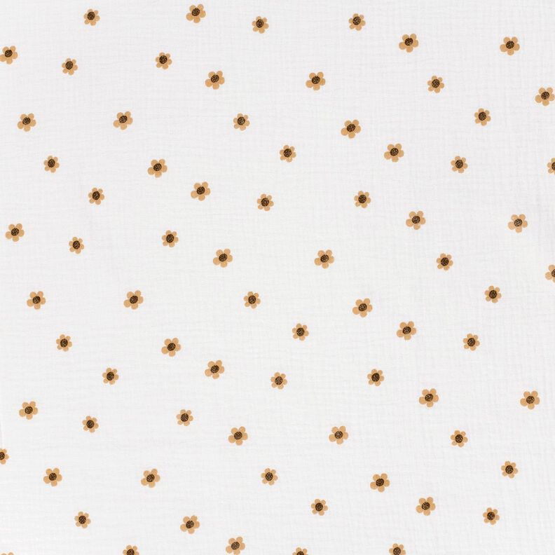 Muslin/Dubbel-krinkelväv Solrosor – elfenbensvit/gammalguld, image number 1