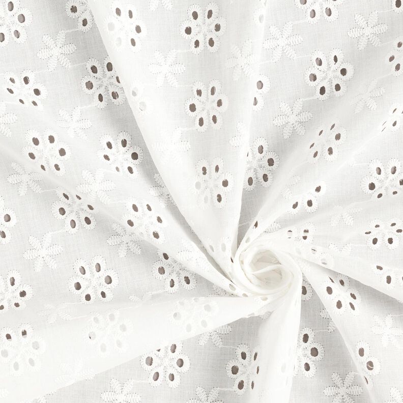 bomullstyg hålbroderi blommor – vit,  image number 3