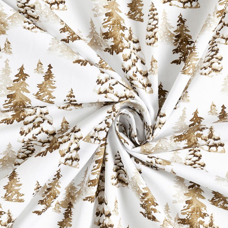 Bomullstyg Poplin snötäckta granar – vit/rådjursbrun, image number 3