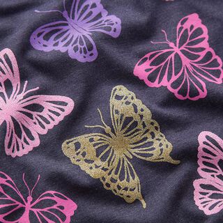 Bomullsjersey glittrande fjärilar – svartblå, 