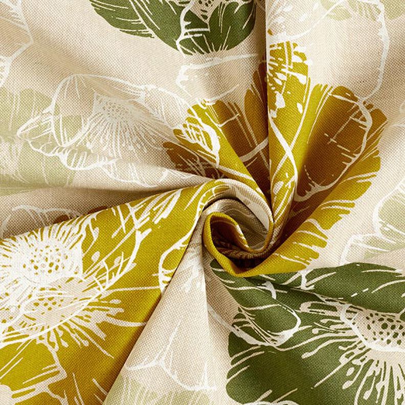 Dekorationstyg Halvpanama Imponerande blommor – gul oliv/natur,  image number 3